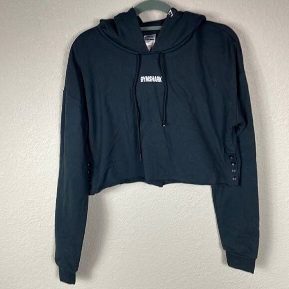 Gymshark Power Down Cropped Hoodie Sweatshirt Black Athletic Lounge Sz S - Picture 2 of 11